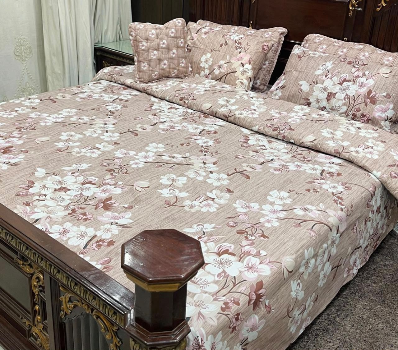 7-Piece Beige Floral Comforter Set