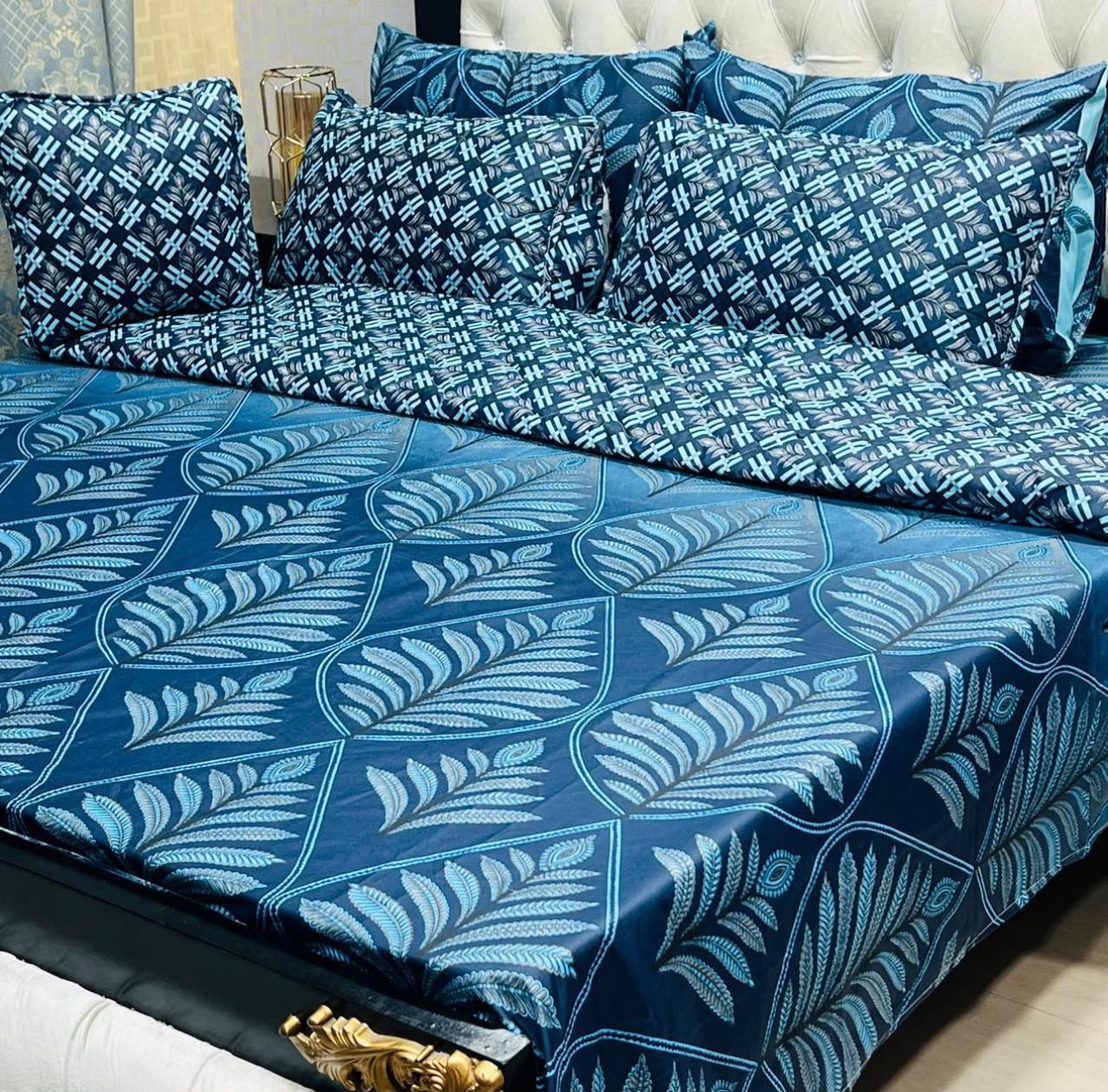 7-Piece Navy Blue Botanical Comforter Set