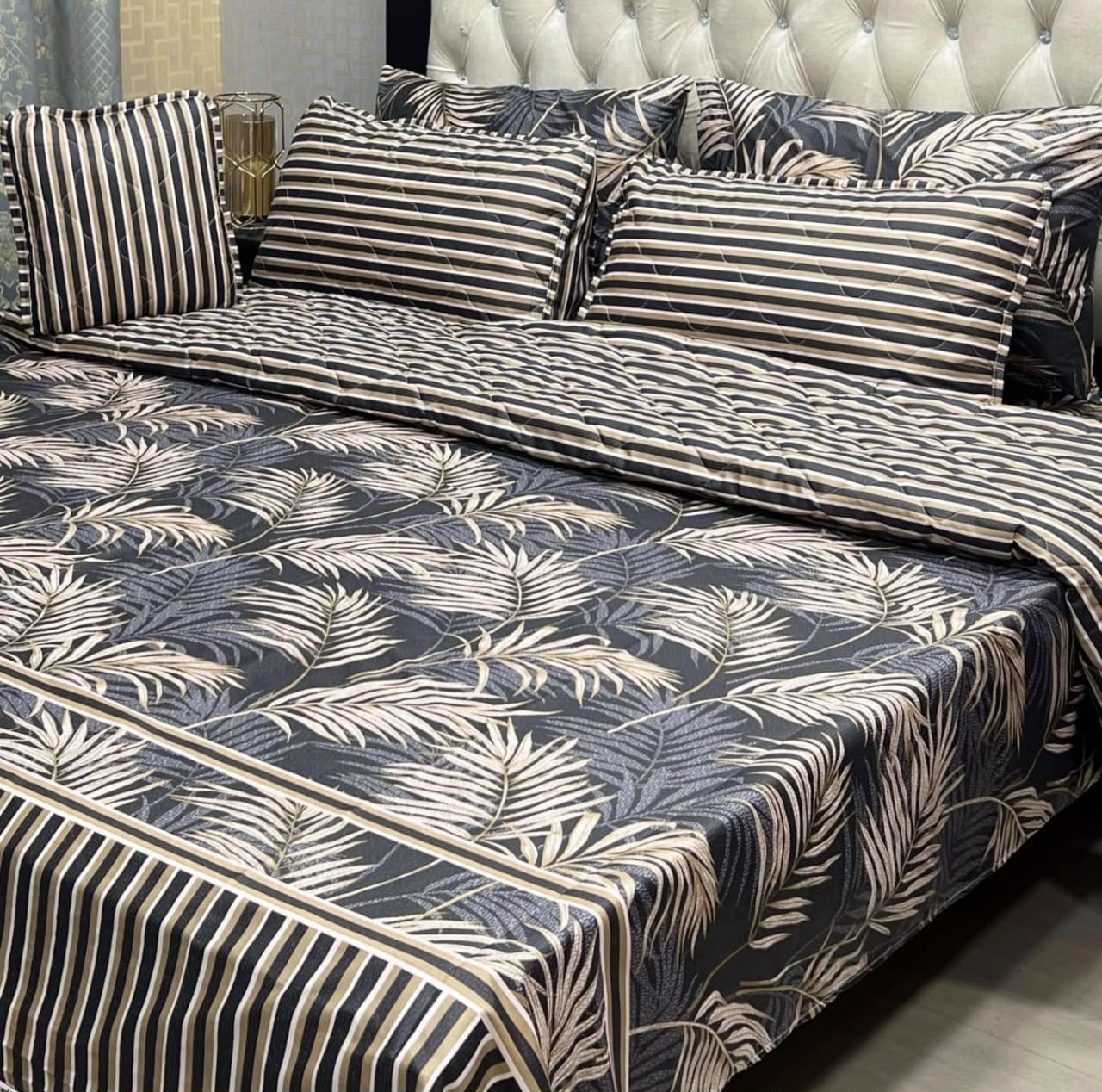 7-Piece Charcoal Botanical Comforter Set