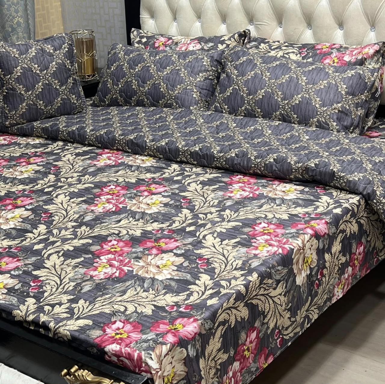 7-Piece Charcoal Floral Comforter Set
