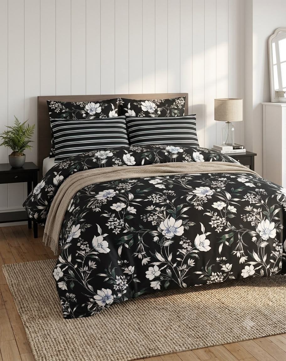 Midnight Blossom Cotton Bedsheet Set