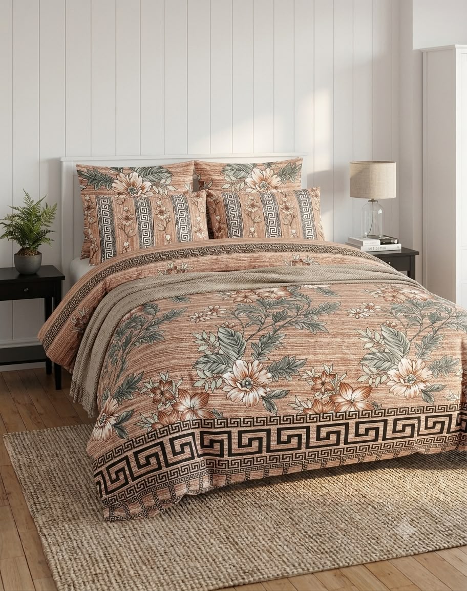 Earth Tone Floral Cotton Bedsheet Set