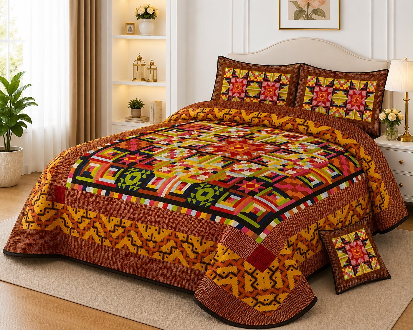 Elegant Geometric King Size Bedsheet Set