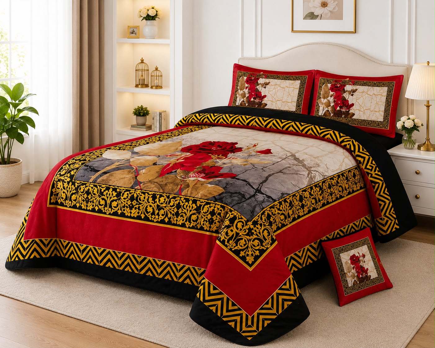 Crimson Blossom Bedsheet Set