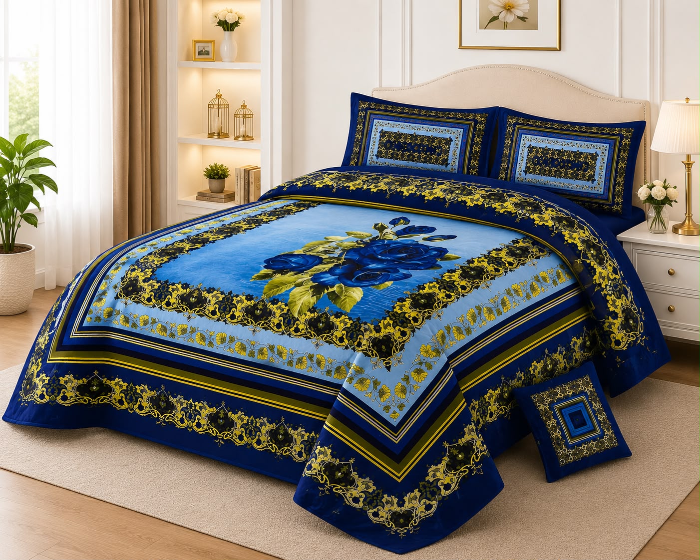 Royal Blue Floral Dream Bedsheet Set