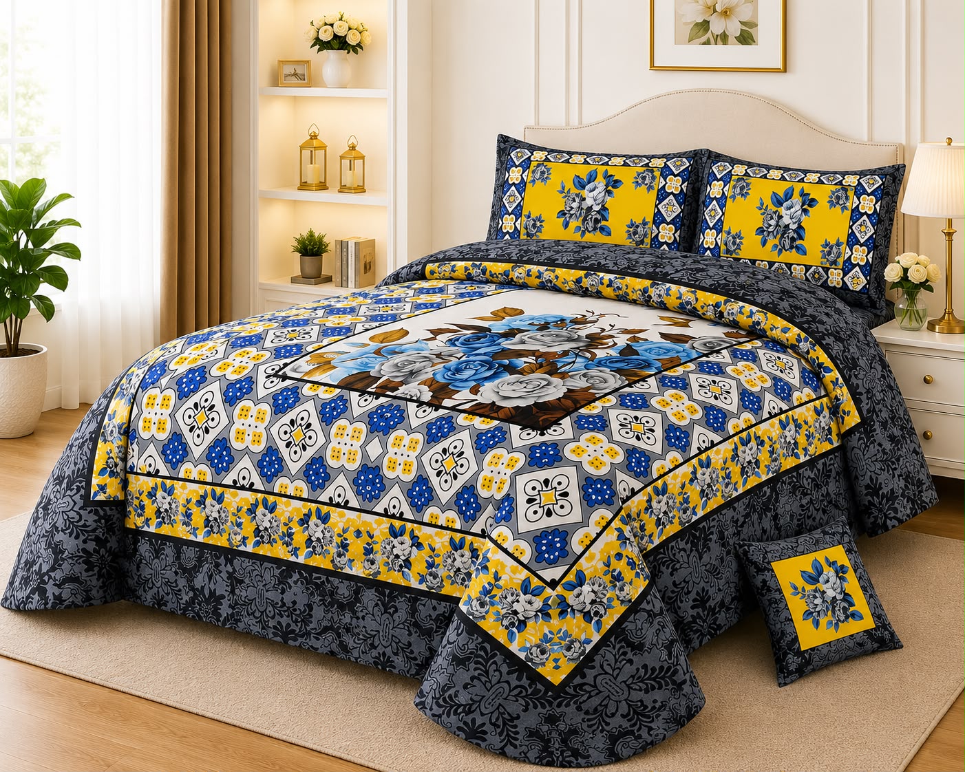 Golden Bloom Floral Bedsheet Set
