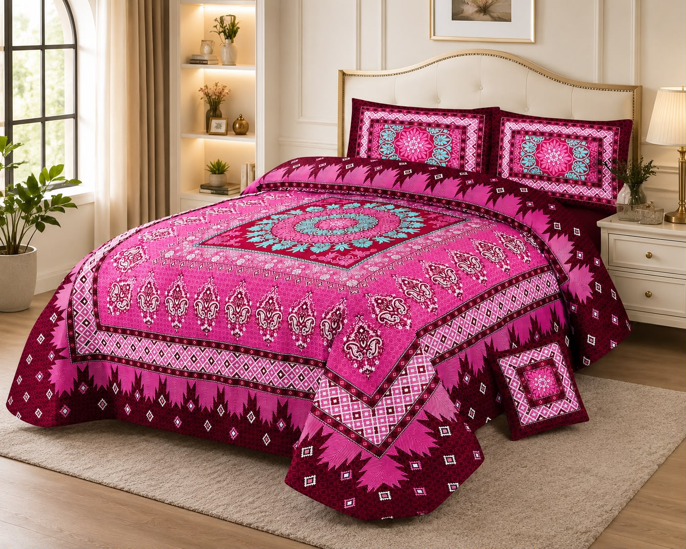Royal Pink Mandala Printed Bedsheet Set